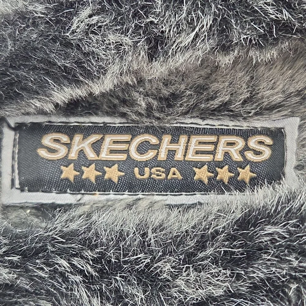Skechers Shoe Clogs Shindig Platform Black Suede Faux Fur Lined Women Sz 9 Y2K